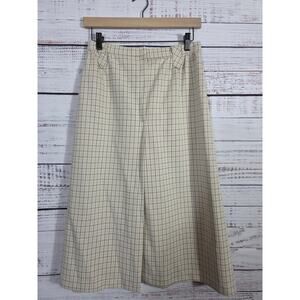 VTG Trissi Women's Midi Skirt Size 12 Beige Brown Windowpane Plaid